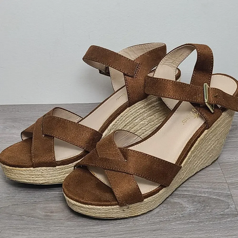 NEW Montego Bay Club Women's Brown Wedge Slingback Espadrille Sandal Size 8